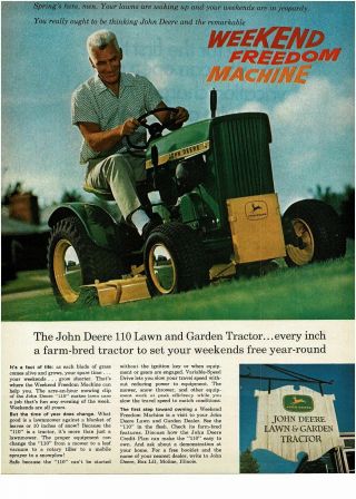 1966 John Deere 110 Lawn Garden Tractor Weekend Freedom Machine Vtg Print Ad