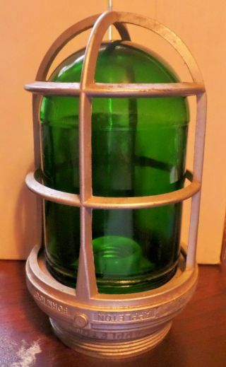 Vtg Appleton Form 100 Explosion Proof Industrial Light Cage & Glass Green Globe