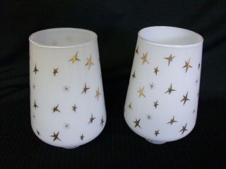Vintage Mcm White Lamp Shades With Gold Stars Set Of 2