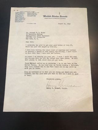 Harry S.  Truman 1943 Typed Letter Signed As Senator - President - Autograph