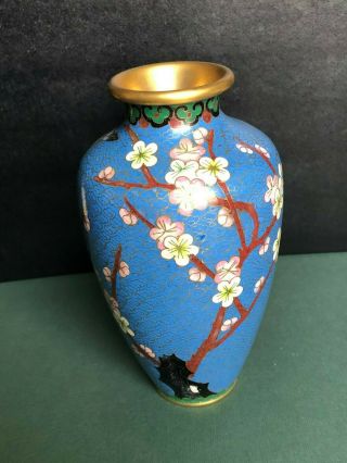 Vintage Chinese Cloisonne Oriental Flower Decorated Enamel Vase