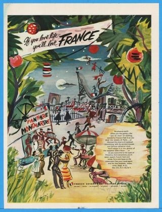 1955 French Gvmt Tourist Office Montmartre France Joie De Vivre Art Print Ad