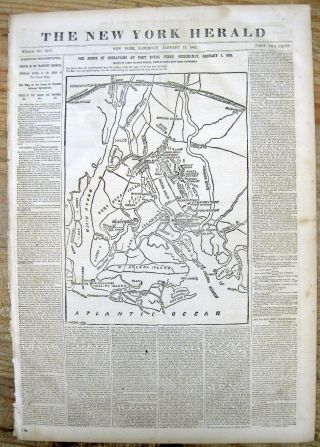 1862 Civil War Newspaper W Large Map O Beaufort Port Royal Island South Carolina