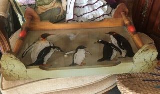 Vintage Penguin Tray " Painted By Well Known Artist/author " Sherry C.  Nelson