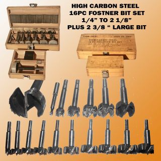 Carb - Tech 16 Pc Fostner Bit Set 1/4 " To 2 1/8 " And Large 2 3/8 " Bit In Wood Cases