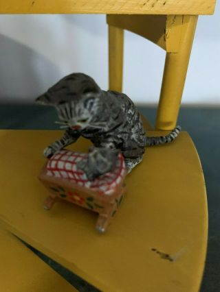 Vintage Miniature Austrian ? Cold Painted Cat With Baby In Cradle