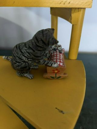 VINTAGE MINIATURE AUSTRIAN ? COLD PAINTED CAT WITH BABY IN CRADLE 3