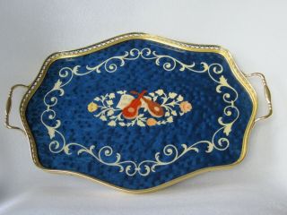 Vintage Gabriella Sorrento Italy Inlaid Wood Marquetry Oval Serving Tray Nos