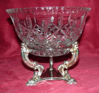Large Leaded Crystal Centerpiece Bowl With Silver - Plated Stand
