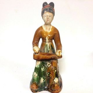 Vintage Chinese Pottery Figure Of Seated Woman Playing Guqin