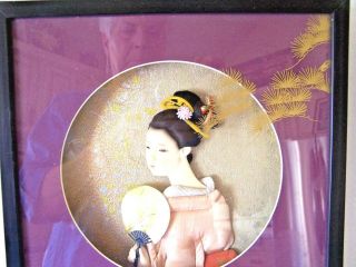 Japanese Geisha Girl Shadow Box 3d Figure Doll Purple Mat Art Home Decor