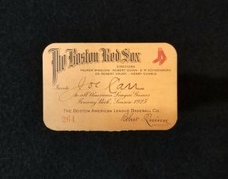 1925 Boston Red Sox Season Pass Fenway Park Autographed Signed By Joe Carr Vtg