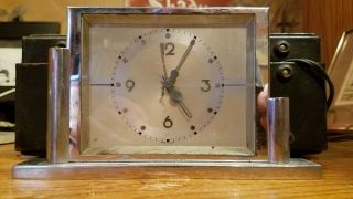 Vintage Italian Art Deco Desk & Alarm Clock,  Chrome With Great Design