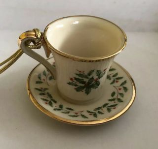 Lenox Holly Berry Tea Cup And Saucer Ornament