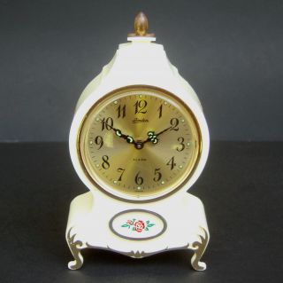 Vintage Linden Floral Wind - Up Alarm Clock Neuchatel Style Made In Japan