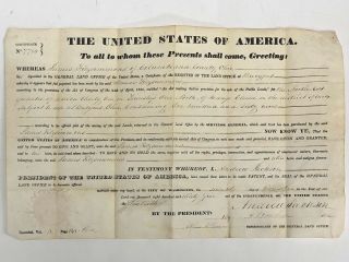 Official 1835 Signed Land Grant Document Ohio President Andrew Jackson Secretary