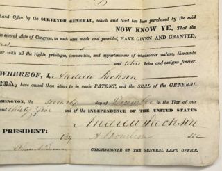 OFFICIAL 1835 SIGNED LAND GRANT DOCUMENT OHIO PRESIDENT ANDREW JACKSON SECRETARY 2
