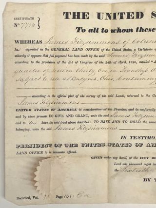 OFFICIAL 1835 SIGNED LAND GRANT DOCUMENT OHIO PRESIDENT ANDREW JACKSON SECRETARY 3