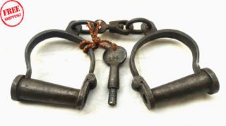 Old Vintage Antique Handcrafted Iron Lock Handcuffs,  Collectible