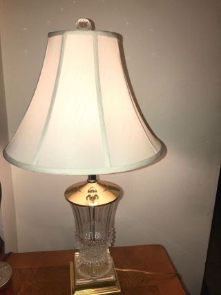 Vintage Cut Crystal Glass & Brass Vase Table Lamp 27” Tall W/ White Shade 2