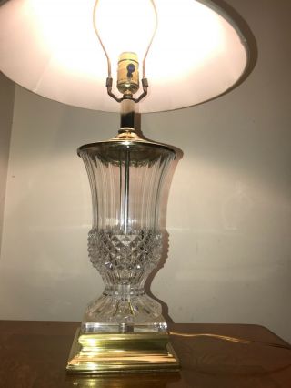 Vintage Cut Crystal Glass & Brass Vase Table Lamp 27” Tall W/ White Shade 3