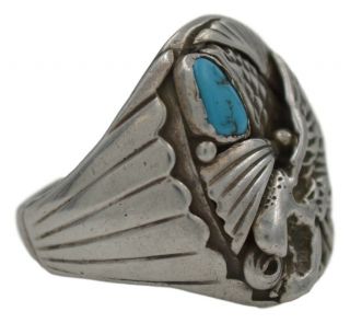 Vintage Navajo Old Pawn Handmade Sterling Silver & Turquoise Native Ring