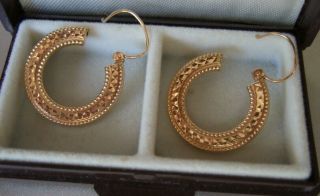 Vintage French Art Deco 18ct Rose Gold Creole Gypsy Hoop Earrings 2