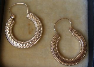 Vintage French Art Deco 18ct Rose Gold Creole Gypsy Hoop Earrings 3