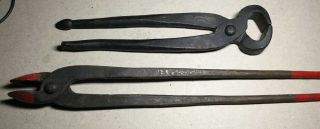 Vtg Antique Cast Iron Blacksmith Tongs Anvil Forge Tools Champion