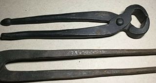 Vtg Antique Cast Iron Blacksmith Tongs Anvil Forge Tools Champion 2