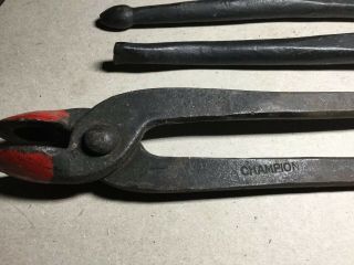 Vtg Antique Cast Iron Blacksmith Tongs Anvil Forge Tools Champion 3