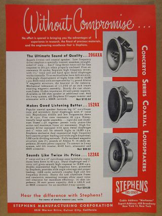 1955 Stephens Trusonic Concerto Series Speakers 206axa 152ax 122ax Vintage Ad