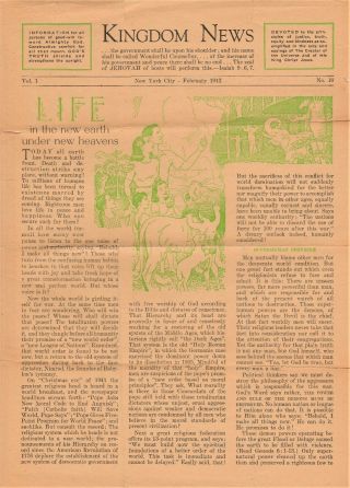 February 1942 Kingdom News Vol 1 No.  10 Jehovah Watchtower Ibsa