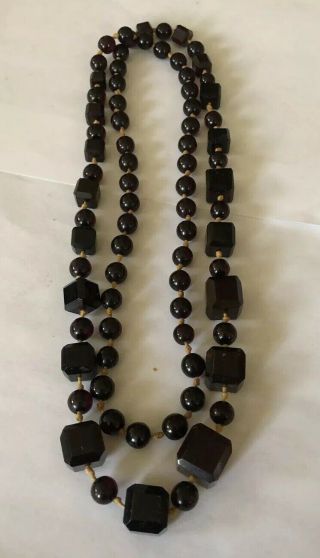 Vintage Cherry Amber? Bakelite? Graduated Square Beads Beaded Necklace 38.  5” 57g
