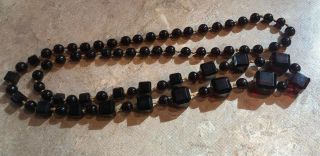 Vintage Cherry Amber? Bakelite? Graduated Square Beads Beaded Necklace 38.  5” 57g 2