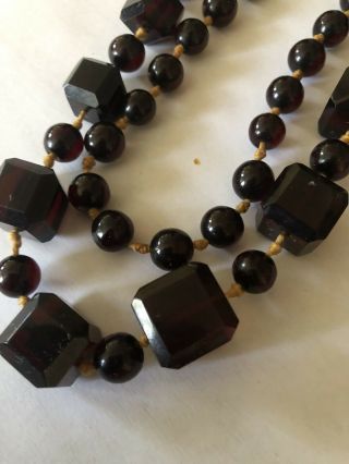Vintage Cherry Amber? Bakelite? Graduated Square Beads Beaded Necklace 38.  5” 57g 3