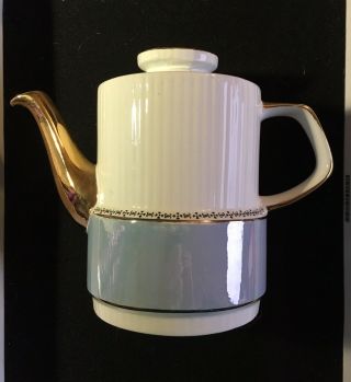 Vintage Gibsons - Staffordshire,  England - Teapot Cream And Blue Lustre With Gold