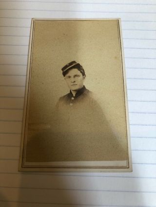 Civil War Era Cdv Of A Young Man Wearing A Military Hat
