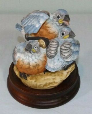 Andrea By Sadek Baby Bluebirds Birds With Wood Base 5803 6 "