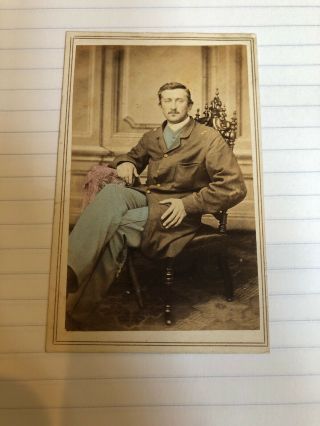 Civil War Era Painted Cdv Of A Seated Soldier