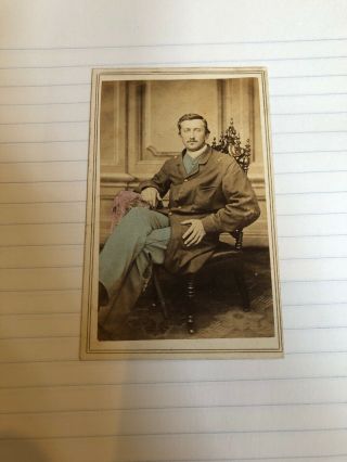 Civil War Era Painted CDV Of A Seated Soldier 2