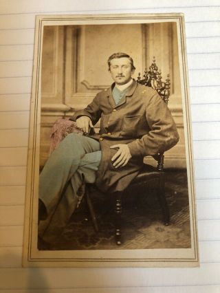 Civil War Era Painted CDV Of A Seated Soldier 3