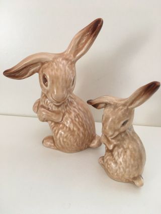 Pair Sylvac Vintage Beige Pottery Lop Eared Rabbits Bunnies Vgc Made In England