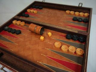 Vintage Large Italian Backgammon Set Real Leather