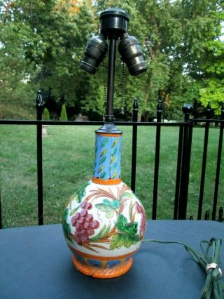Vintage Italian Majolica Incised Pottery Table Lamp W Grapes Double Chain Italy