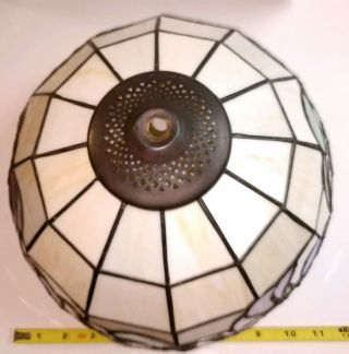 Vintage Tiffany Style Slag Lead Stain Glass Lamp Shade 12” Pink White Blue Green 2