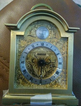 Swiza Tempus Fugit 15 Jewels Brass Wind Up Carriage Clock Swiss