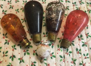 4 Antique Mazda Tipped Painted Light Bulbs W Looped Filaments Work