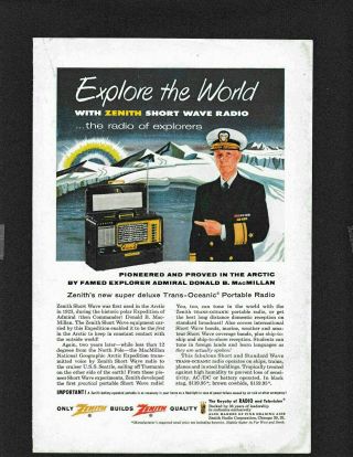 1955 Vintage Print Ad Zenith Short Wave Trans Oceanic Radio Admiral Macmillan