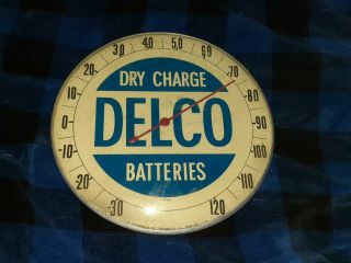Vintage Advertising Delco Batteries Round Glass Thermometer 349 - Q